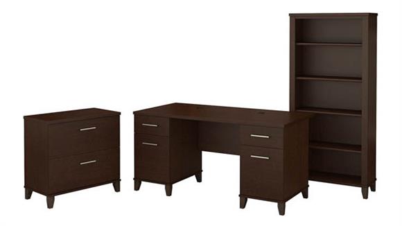 Computer Desks Bush Furniture 60" W Office Desk with Lateral File Cabinet and 5 Shelf Bookcase