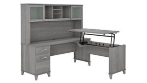 Adjustable Height Desks & Tables Bush Furniture 72" W 3 Position Sit to Stand L-Shaped Desk with Hutch