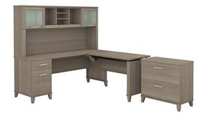 Adjustable Height Desks & Tables Bush Furniture 6ft W 3 Position Sit to Stand L-Shaped Desk with Hutch and Lateral File Cabinet