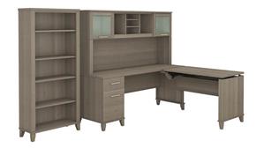 Adjustable Height Desks & Tables Bush Furniture 72" W 3 Position Sit to Stand L-Shaped Desk with Hutch and Bookcase