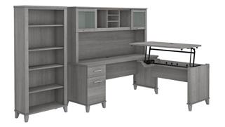Adjustable Height Desks & Tables Bush Furniture 6ft W 3 Position Sit to Stand L-Shaped Desk with Hutch and Bookcase