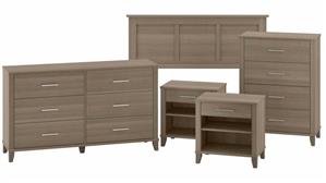 Bedroom Sets Bush Furniture Full/Queen Size Headboard, 4 and 6 Drawer Dressers and 2 Nightstands Bedroom Set
