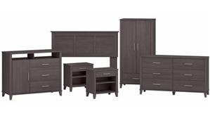Full Size Beds Bush Furniture 6 Piece Bedroom Set with Full/Queen Size Headboard and Storage