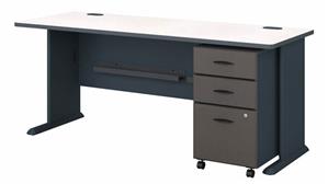 Computer Desks Bush Furniture 72in W Desk with Assembled 3 Drawer Mobile File Cabinet
