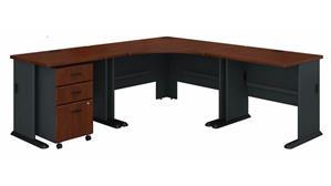 Corner Desks Bush Furniture 84" W x 84" D Corner Desk with Assembled 3 Drawer Mobile File Cabinet