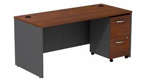 Computer Desks Bush Furniture 66" W Desk with Assembled 2 Drawer Mobile Pedestal