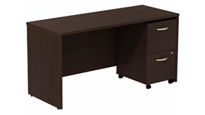 Office Credenzas Bush Furniture 60" W Desk Credenza with Assembled 2 Drawer Mobile Pedestal
