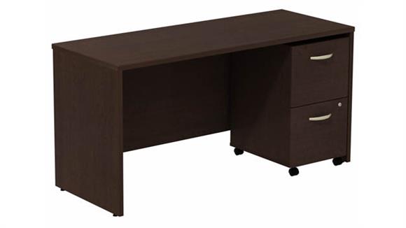 Office Credenzas Bush Furniture 60" W Desk Credenza with Assembled 2 Drawer Mobile Pedestal