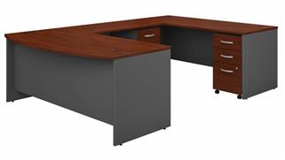 U Shaped Desks Bush Furniture 72" W x 36" D Bow Front U-Shaped Desk with (2) Assembled Mobile File Cabinets