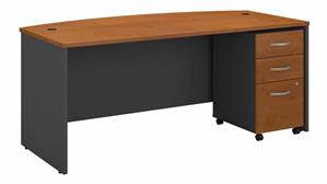 Computer Desks Bush Furniture 72in W x 36in D Bow Front Desk with Assembled 3 Drawer Mobile File Cabinet