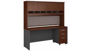 Office Credenzas Bush Furniture 72in W x 24in D Credenza Desk with Hutch and Assembled 3 Drawer Mobile File Cabinet