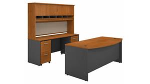 Computer Desks Bush Furniture 72in W Bow Front Desk, 72in W Credenza with Hutch and (2) Assembled Mobile File Cabinets