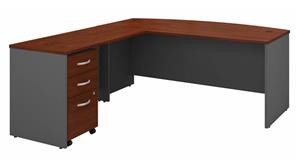 L Shaped Desks Bush Furniture 72in W Bow Front L-Shaped Desk with Assembled 3 Drawer Mobile File Cabinet