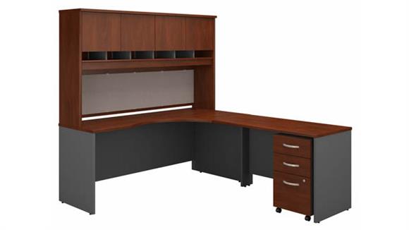 Corner Desks Bush Furniture 72" W Right Handed Corner Desk with Hutch and Assembled 3 Drawer Mobile File Cabinet