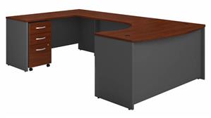 U Shaped Desks Bush Furniture 60" W Left Handed Bow Front U-Shaped Desk with Assembled Mobile File Cabinet