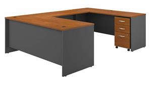 U Shaped Desks Bush Furniture 72in W x 30in D U-Shaped Desk with Assembled Mobile File Cabinet