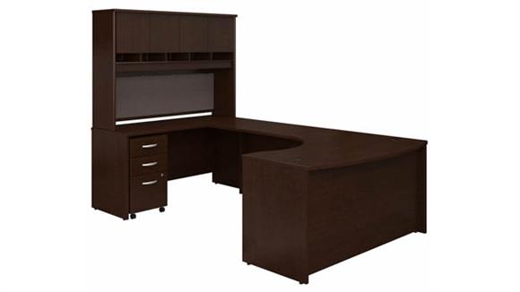 U Shaped Desks Bush Furniture 60" W Left Handed Bow Front U-Shaped Desk with Hutch and Assembled Mobile File Cabinet