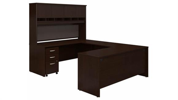 U Shaped Desks Bush Furniture 72" W U-Shaped Desk with Hutch and Assembled Mobile File Cabinet