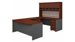 U Shaped Desks Bush Furniture 72" W Bow Front U-Shaped Desk with Hutch and (2) Assembled Mobile File Cabinets