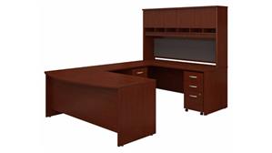 U Shaped Desks Bush Furniture 72in W Bow Front U-Shaped Desk with Hutch and (2) Assembled Mobile File Cabinets