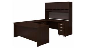 U Shaped Desks Bush Furniture 72in W Bow Front U-Shaped Desk with Hutch and (2) Assembled Mobile File Cabinets