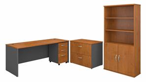 Computer Desks Bush Furniture 72" W Office Desk with Bookcase and Assembled Lateral and Mobile File Cabinets
