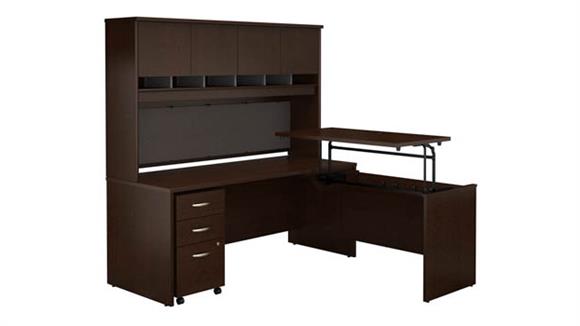 Adjustable Height Desks & Tables Bush Furniture 72" W x 30" D 3 Position Sit to Stand L Shaped Desk with Hutch and Mobile File Cabinet