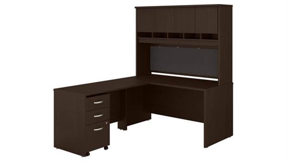 L Shaped Desks Bush Furniture 60" W L-Shaped Desk with Hutch and Assembled Mobile File Cabinet
