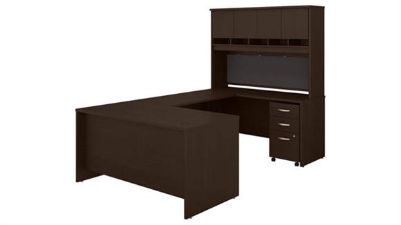 U Shaped Desks Bush Furniture 60" W U-Shaped Desk with Hutch and Mobile File Cabinet
