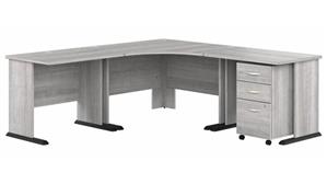 Corner Desks Bush Furniture 83in W Large Corner Desk with Assembled 3 Drawer Mobile File Cabinet