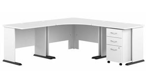 Corner Desks Bush Furniture 83" W Large Corner Desk with Assembled 3 Drawer Mobile File Cabinet