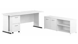 Computer Desks Bush Furniture 72in W Computer Desk with Low Storage Cabinet and Assembled 2 Drawer Mobile File Cabinet