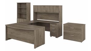 U Shaped Desks Bush Furniture 72" W x 36" D U-Shaped Desk with Hutch, Bookcase and 2 Assembled File Cabinets