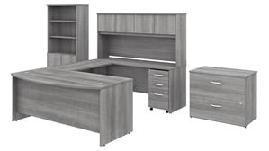 U Shaped Desks Bush Furniture 72in W x 36in D U-Shaped Desk with Hutch, Bookcase and 2 Assembled File Cabinets