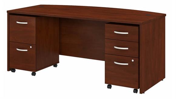 Executive Desks Bush Furniture 72" W x 36" D Bow Front Desk with 2 Assembled Mobile File Cabinets