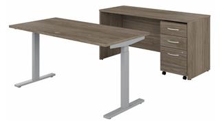Adjustable Height Desks & Tables Bush Furniture 60in W x 30in D Height Adjustable Standing Desk, Credenza and Assembled Mobile File Cabinet