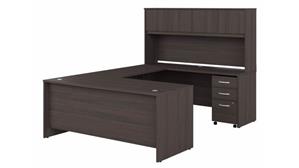 U Shaped Desks Bush Furniture 72" W x 30" D U-Shaped Desk with Hutch and Assembled 3 Drawer Mobile File Cabinet