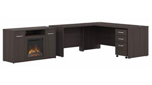 L Shaped Desks Bush Furniture 72in W x 30in D L-Shaped Desk, 48in W Electric Fireplace TV Stand, and Assembled 3 Drawer Mobile File Cabinet