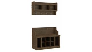 Benches Bush Furniture 40in W Entryway Bench with Shelves and Wall Mounted Coat Rack