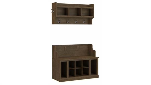 Benches Bush Furniture 40" W Entryway Bench with Shelves and Wall Mounted Coat Rack