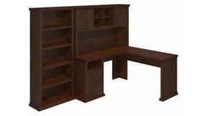 L Shaped Desks Bush Furniture 60" W L-Shaped Desk with Hutch and 5 Shelf Bookcase