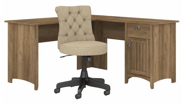 Reclaimed Pine Desk / Tan Fabric Chair