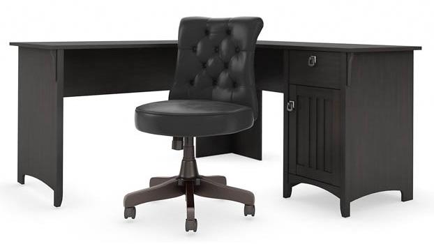 Vintage Black Desk / Black Leather Chair