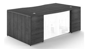 Executive Desks Corp Design 72" x 42" Bow Front Desk Shell with White Glass Modesty Panel