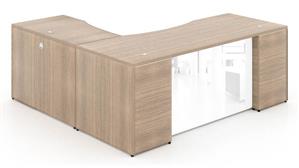 L Shaped Desks Corp Design 66in x 72in Rectangular L Shaped Desk with White Glass Modesty Panel