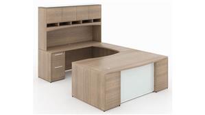 U Shaped Desks Corp Design 72" x 108" Bow Front U Shaped Desk with Glass Modesty Panel