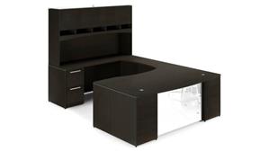 U Shaped Desks Corp Design 72in x 108in Bow Front U Shaped Desk with Glass Modesty Panel