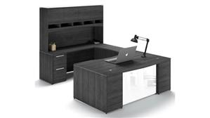 U Shaped Desks Corp Design 72in x 108in Bow Front U Shaped Desk with Glass Modesty Panel