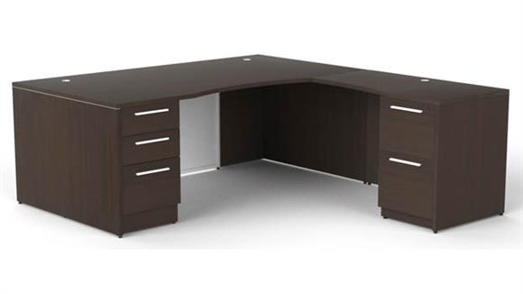 72in x 84in Bow Front L Shaped Desk with White Glass Modesty Panel