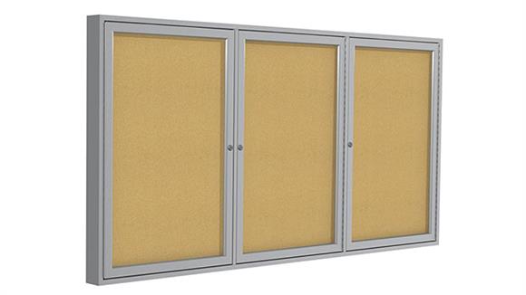 3ft x 6ft Three Door Satin Aluminum Frame Enclosed Tackboard